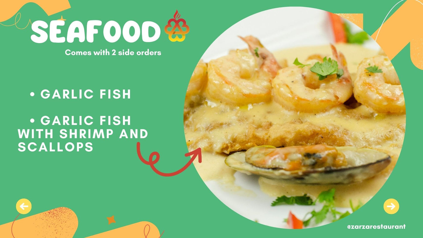 GARLIC FISH WITH SHRIMP AND SCALLOPS